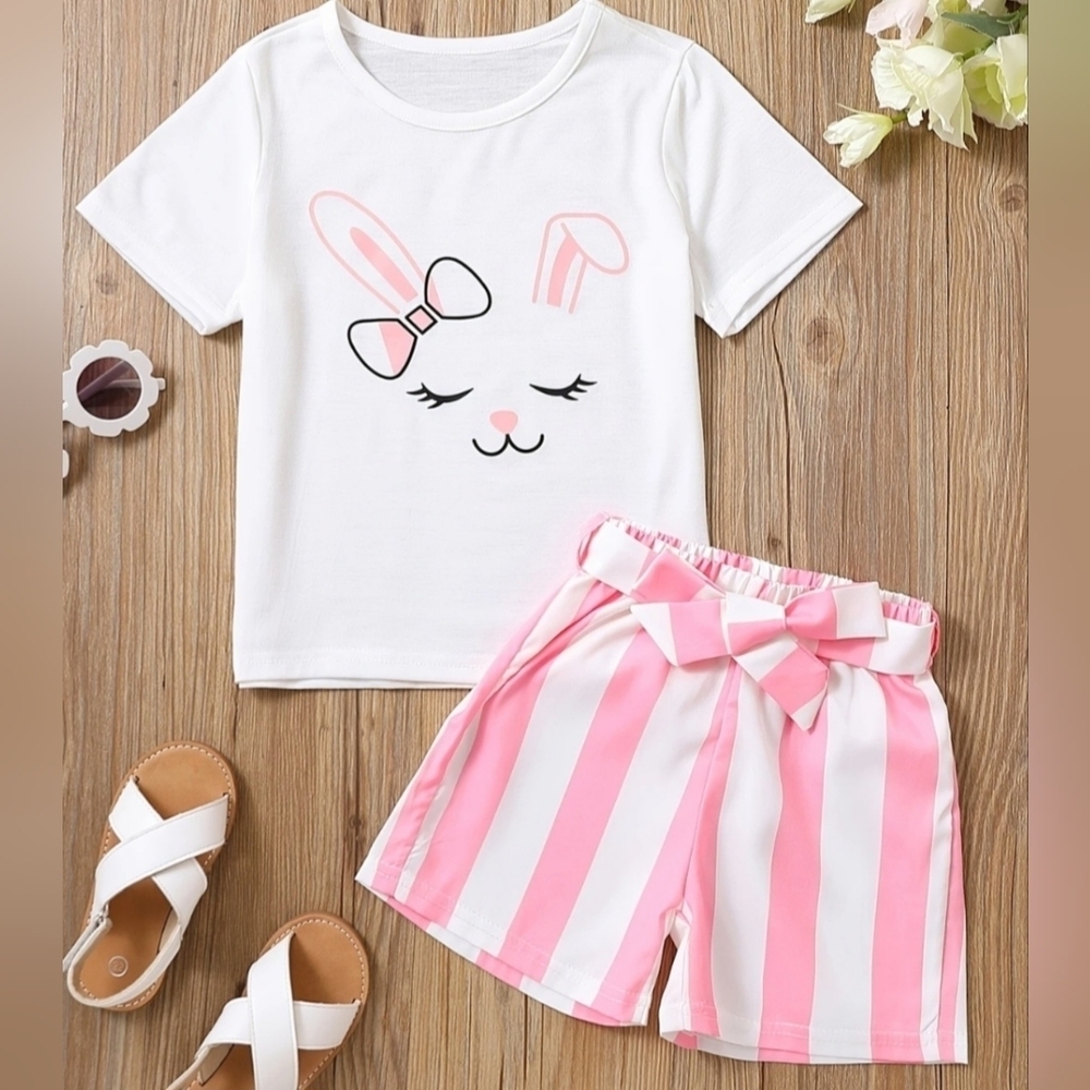 Girls 3T Easter 2 PIECE Outfit Pink White Short Set ONLY NO ACCESSORIES INCLUDED